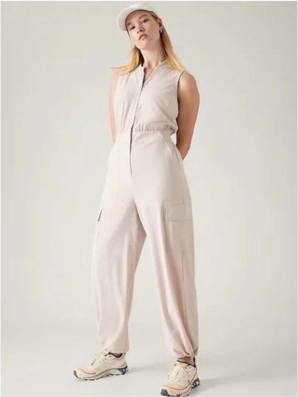 Athleta Beige Brooklyn Utility Jumpsuit in Size 8